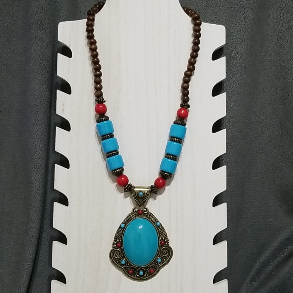 Giant Blue Cabochon Medallion Necklace
